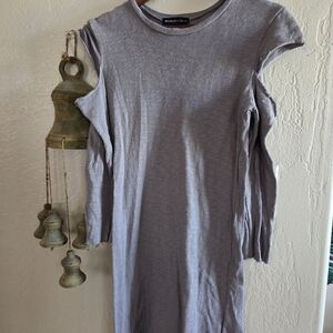 Michelle by Comune Gray Knit Tunic Dress Lagenlook Distressed Cut Out Sleeves